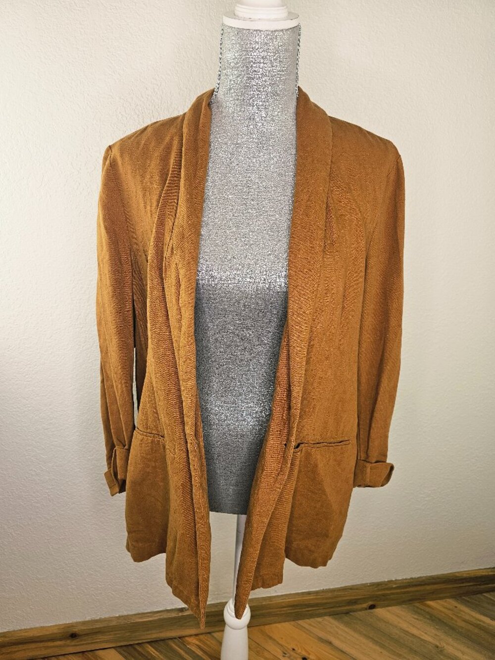 Old Navy Linen Rust-Brown Open-Front Blazer - Picture 3 of 7